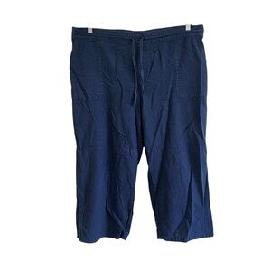 Liz Claiborne Navy Blue Cotton Linen  Drawstring Elastic Cropped Pants Womens XL